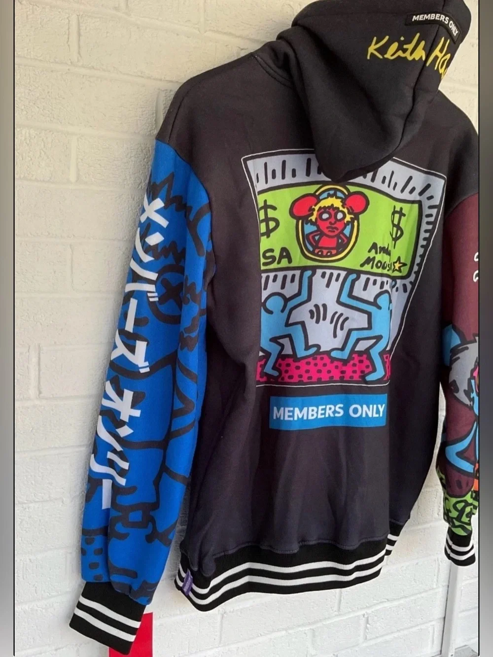 Keith Haring Members Only Andy Mouse Art Pullover Hoodie Men's Size Small